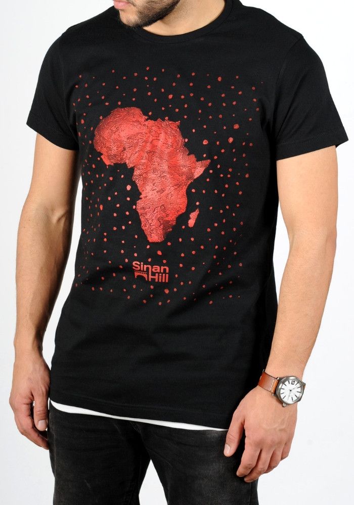 T-shirt Sinan Hill "Pépite de sable" noir et rouge T-shirt Sinan Hill "Pépite de sable" noir et rouge