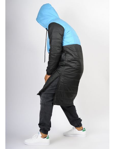 Doudoune extra-longue SAYF (noire bleu ciel)